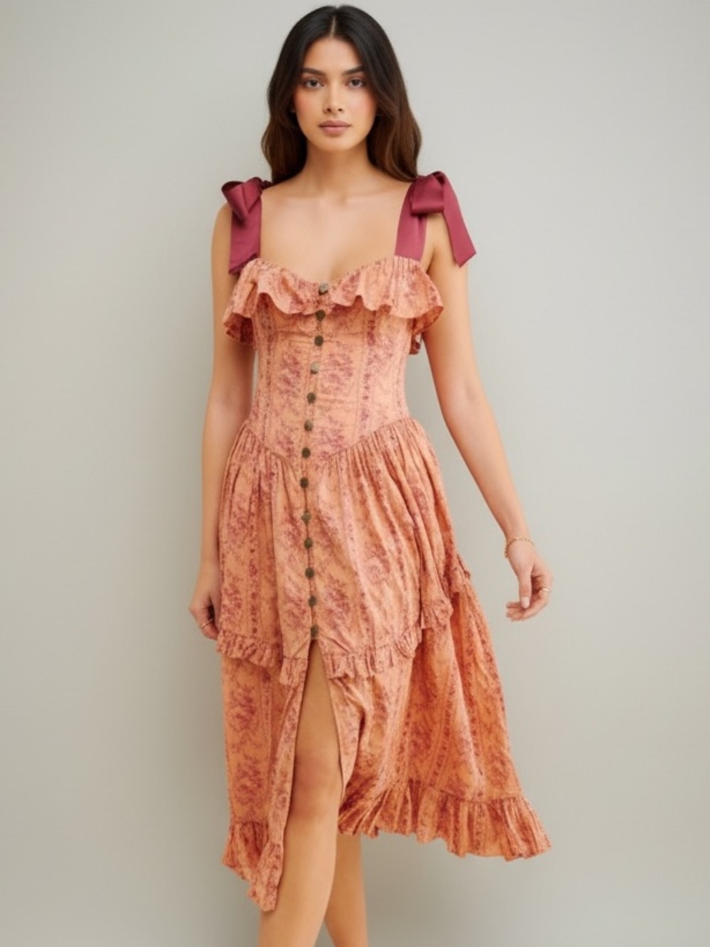 Urban Outfitters Floral Cotton Midi Dress with Tie Straps XS